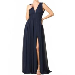 NEW EVA v neck gown in navy